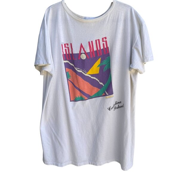 Vintage 80s Catalina Islands Graphic White Crew Neck Hugger Free Style Shirt OS - Picture 1 of 12